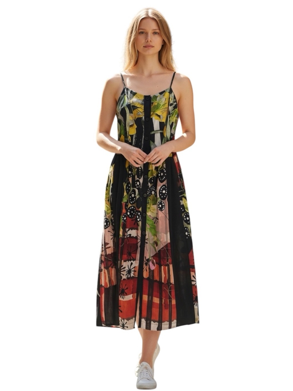 CLOVER CANYON Floral Striped Summer Slip Dress Black Multicolor XS